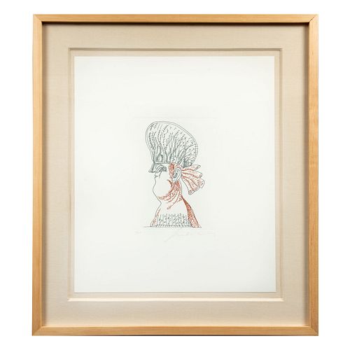 JOSÉ LUIS CUEVAS. Mujer de perfil. Firmado. Grabado 12/100. Enmarcado. 60 x 50 cm