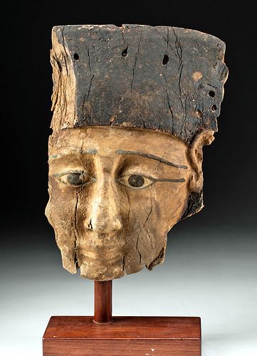Large Egyptian Late Dynastic Cedar Sarcophagus Mask