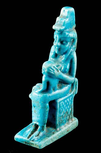 Egyptian Glazed Faience Pendant - Seated Isis & Horus