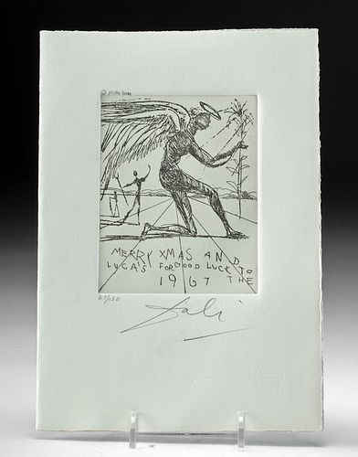 Pencil Signed Salvador Dali Christmas Card, 1967