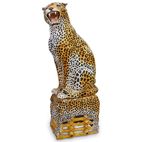 Life-Size Italian Majolica Leopard Sculpture