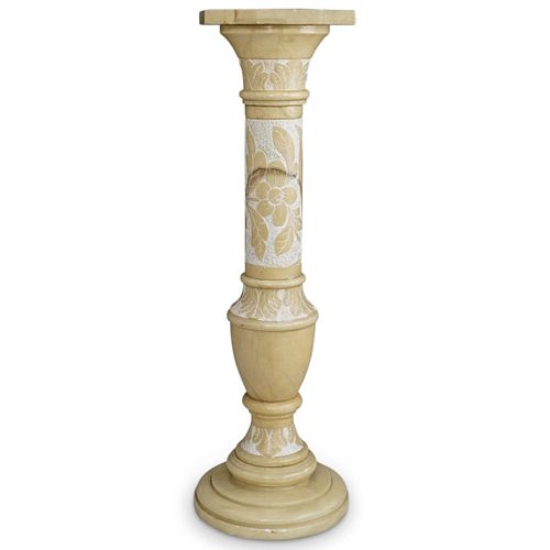 Floral Carved Alabaster Pedestal