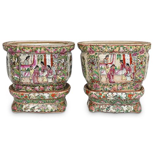 (2 Pc) Chinese Famille Rose Porcelain Planters