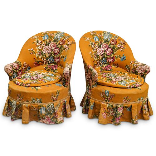 (2 Pc) Vintage French Skirted Slipper Chairs