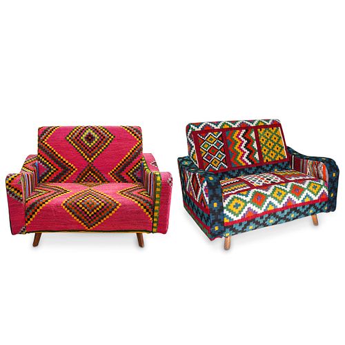 Pair of El Margoum Tunisian Textile Armchairs