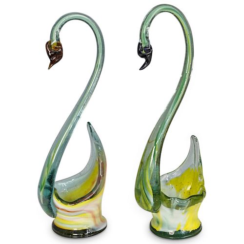 Pair of Murano Glass Swan Bombonieres