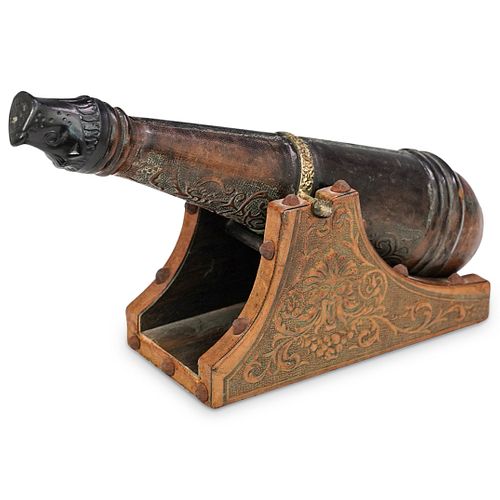 Antique Italian Leather & Glass Cannon Decanter
