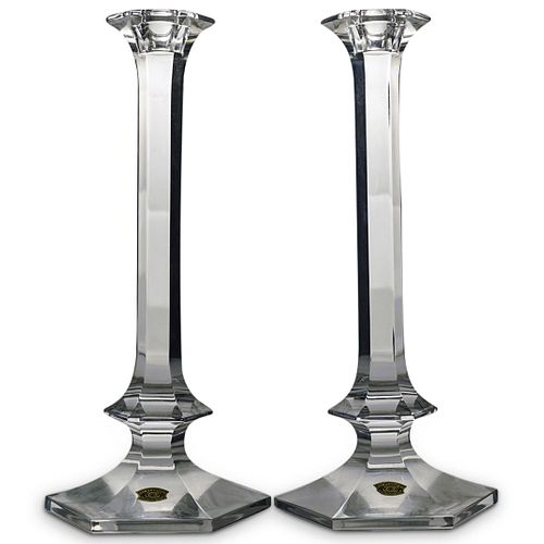 (2 Pc) Val St. Lambert Crystal Candle Holders