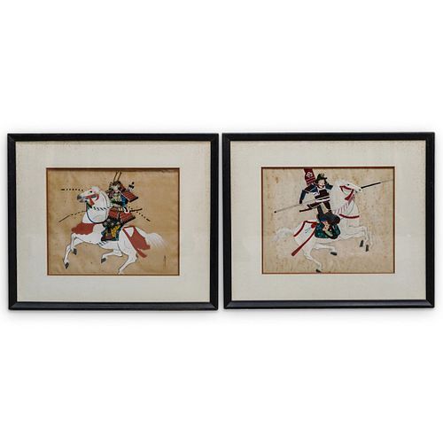 (2 Pc) Japanese Samurai Paintings On Silk
