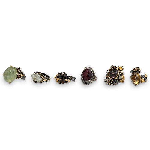 (6 Pc) Sterling and Semi Precious Stone Rings