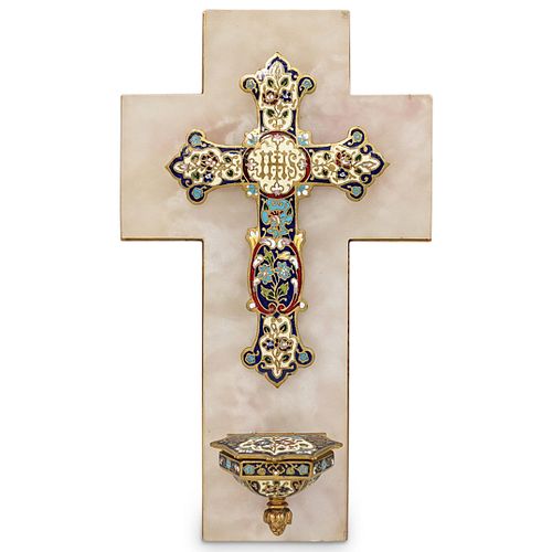 French Champleve Cross & Holy Water Font