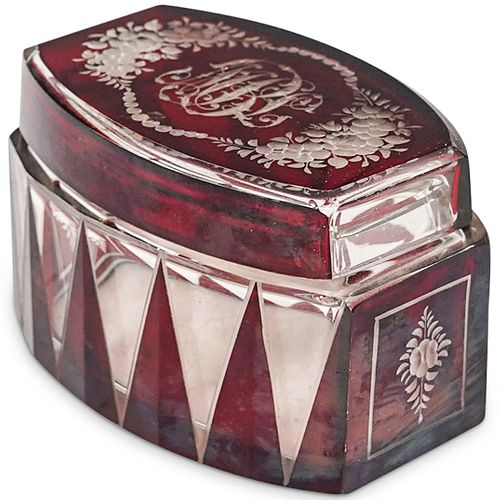 Bohemian Glass Ruby Red & Clear Lidded Box
