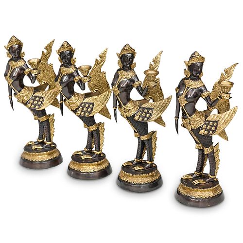 (4 Pc) Thai Buddhist Kinnari Bronze Figures