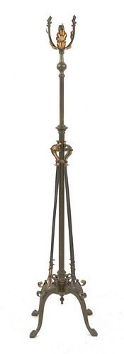 An Arts and Crafts brass and copper telescopic standard lamp,