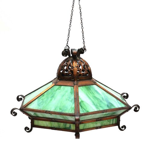 An American Arts and Crafts copper ceiling light,
