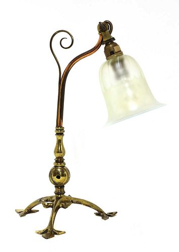 An Arts and Crafts copper and brass table lamp,