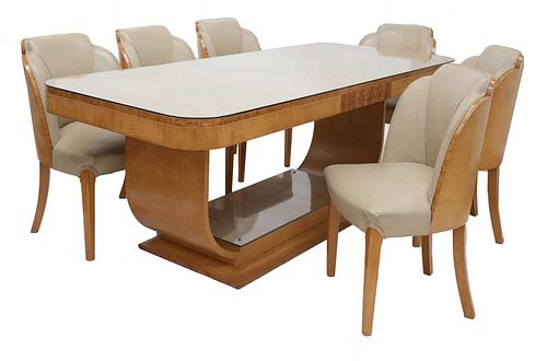 An Art Deco burr maple dining suite,