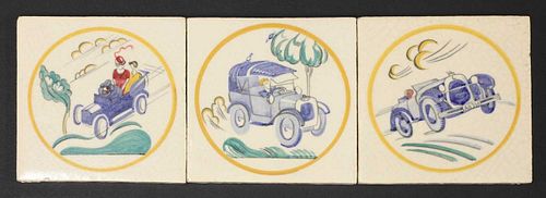 Three Carter's Poole Pottery 'Sporting' tiles,