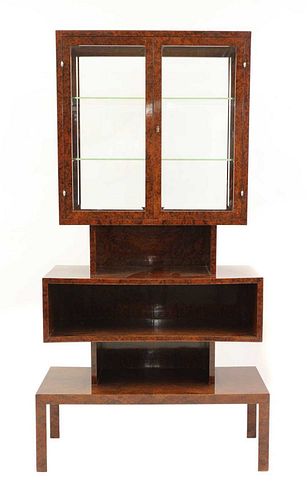 An Art Deco burr elm display cabinet,