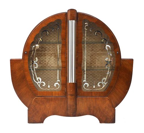 An Art Deco design walnut display cabinet,