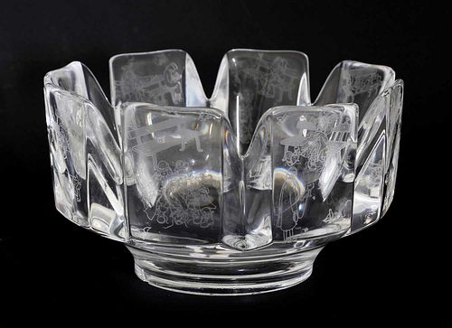 An Orrefors 'Corona' crystal glass bowl,