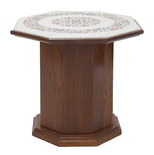 A pietra dura marble octagonal table top,