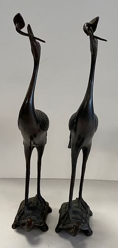 Qing dynasty Pair crane bronze figurines