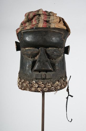 African Kuba Helmet Mask with cloth and fur hat 20th century