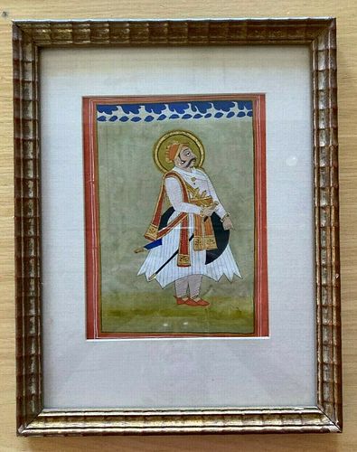 19th c. Middle Eastern miniature 'Man Standing', gouache and gilt