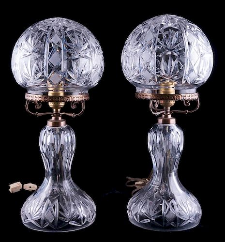 Cut Glass Table Lamps Matching Pair