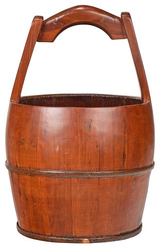Chinese Carved Wood Rice Bucket