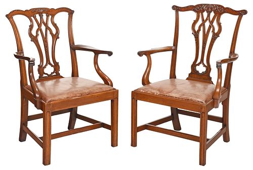 Near Pair Chippendale Style Mahogany Armchairs