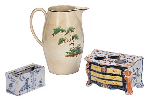 Three Pottery Pieces, Delft and Faience 