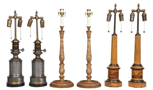 Three Pairs of Continental Table Lamps