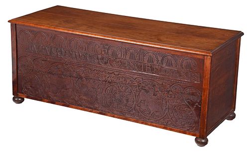 Renaissance Style Carved Cherry Lift Top Chest