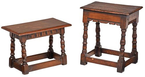 Two William & Mary Style Oak Joint Stools