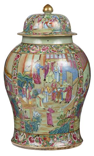 Large Chinese Export Rose Medallion Temple Jar