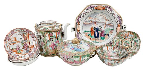 Nine Pieces Chinese Export Famille Rose Porcelain