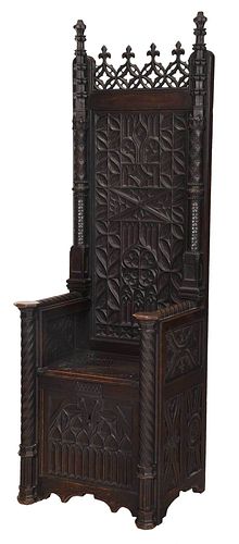 Gothic Style Carved Oak Throne Chair