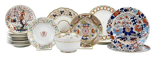 18 Pieces Decorated English Creamware, Porcelain
