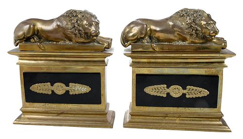 Pair of Gilt Bronze Lion Chenets