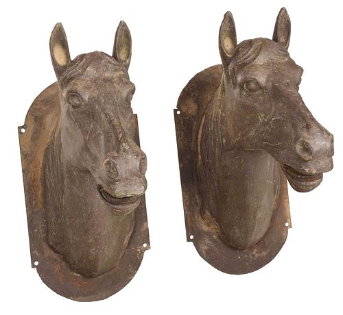 Pair Painted Cast Iron Horse Head Wall Plaques