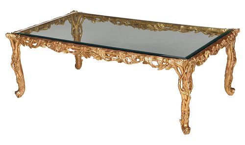 Modern Gilt Decorated Glass Top Cocktail Table