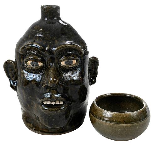 Lanier Meaders Face Jug, and Small Bowl