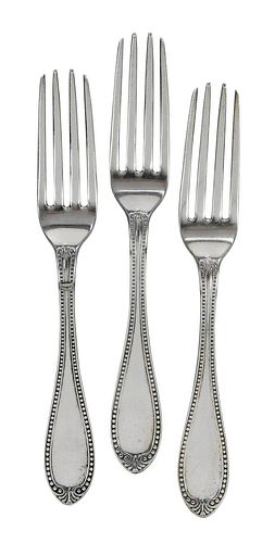 Nine New Orleans Coin Silver Forks, E. A. Tyler 
