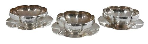 Six Sterling Finger Bowls with Underplates