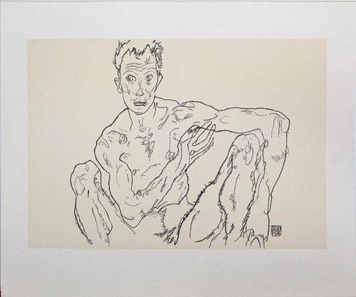 Egon Schiele (After) - Crouching Male Nude (Self