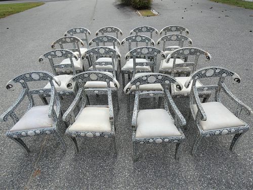 16 ANGLO INDIAN INLAID DINE CHAIRS