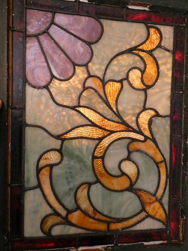 SMALL ANTIQUE LEADED GLASS WINDOW