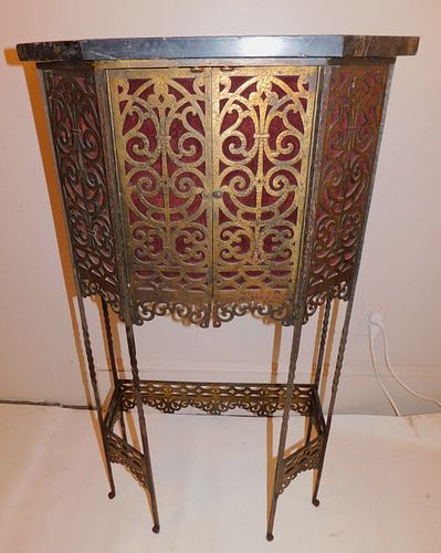 OLD IRON MARBLE TOP CABINET